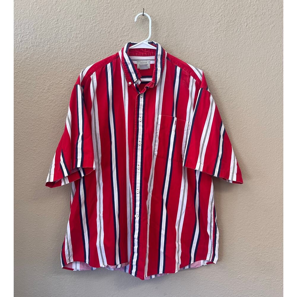 Vintage 90s Haggar red striped button down mens polo size XL